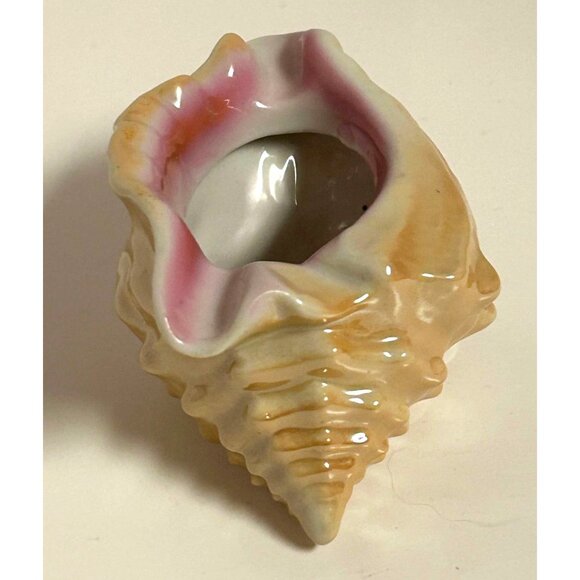 Vintage Shell-Shaped Porcelain Planter By Lefton - 5" Peach & Pink Beachy Decor - Picture 5 of 7